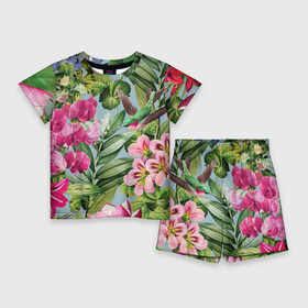 Детский костюм с шортами 3D с принтом Цветы Эдема ,  |  | flowers | букет | природа | растение | флора | цветы