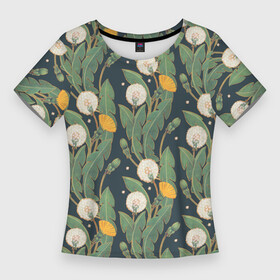 Женская футболка 3D Slim с принтом Цветение одуванчиков ,  |  | одуванчики | паттерн | раппорт | растения | цветы