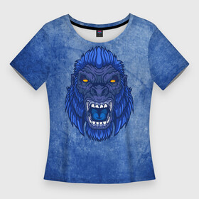 Женская футболка 3D Slim с принтом Галактическая горилла ,  |  | бигфут | гневный | голова | гордый | горилла | гримаса | дикий | животное | зверь | злой | йети | монстр | мощный | мощь | обезьяна | опасный | примат | разгневанный | сердитый | сила | синий