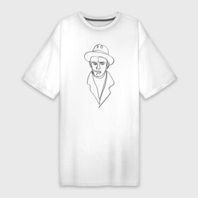 Платье-футболка хлопок с принтом Маяковский, портрет одной линией ,  |  | в шляпе | лайнарт | линией | лицо | маяковский | минималистичный | одной | портрет