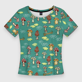 Женская футболка 3D Slim с принтом Грибные человечки. ,  |  | грибник | грибной | грибочек | грибочки | грибы | детские рисунки | детский рисунок | для детей | забавные человечки | зеленый | изумрудный | мультфильм | прикольные человечки | человечки