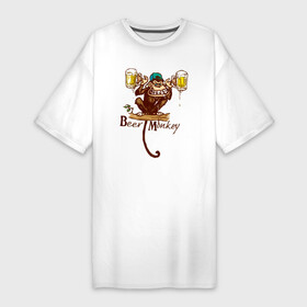 Платье-футболка хлопок с принтом Пивная обезьяна ,  |  | beer | monkey | бокал | кружка | мартышка | обезьяна | обезьянка | обезьяны | примат | шимпанзе