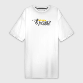 Платье-футболка хлопок с принтом Пьяная обезьяна ,  |  | monkey | гамадрил | мартышка | обезьяна | обезьянка | обезьяны | примат | шимпанзе