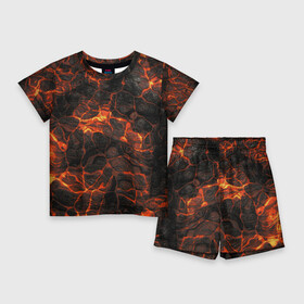 Детский костюм с шортами 3D с принтом Лавовый камень ,  |  | бурлит | горит | кипит | кипящая лава | лава | огненная | огонь | патерн | плавится | светится | свечение | текстура