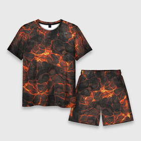 Мужской костюм с шортами 3D с принтом Лавовый камень ,  |  | бурлит | горит | кипит | кипящая лава | лава | огненная | огонь | патерн | плавится | светится | свечение | текстура