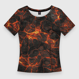 Женская футболка 3D Slim с принтом Лавовый камень ,  |  | бурлит | горит | кипит | кипящая лава | лава | огненная | огонь | патерн | плавится | светится | свечение | текстура