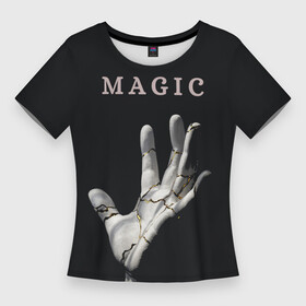 Женская футболка 3D Slim с принтом Магия: рука судьбы (трещины) ,  |  | волшебник | волшебство | гадалка | гадание | карма | колдовство | ладонь | линия | линия жизни | маг | магия | пальцы | предсказание | рука | судьба | хиромантия | хогвардс | эзотерика