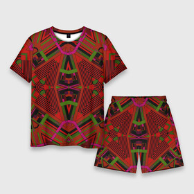 Мужской костюм с шортами 3D с принтом Геометрический этнический арабский узор в красно черный тонах ,  |  | african | tribal pattern | геометрический узор | красный | орнамент | фольклор