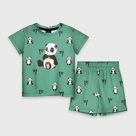 Детский костюм с шортами 3D с принтом Пандовая семья  Малышка ,  |  | family | family look | family style | panda | pandas | бамбук | белый | для семьи | дочка | дочке | дочь | зеленый | малышка | медведи | медведь | мишка | мишки | панда | панды | семейные | семейный | семейный стиль | семья