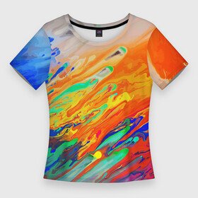 Женская футболка 3D Slim с принтом Буйство красок  Лето  Riot of colors  Summer ,  |  | abstraction | color | expression | paint | summer | абстракция | краска | лето | цвет | экспрессия