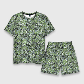 Мужской костюм с шортами 3D с принтом Летний лесной камуфляж в зеленых тонах ,  |  | Тематика изображения на принте: camouflage | зеленый | камуфляж | листья | милитари | растения