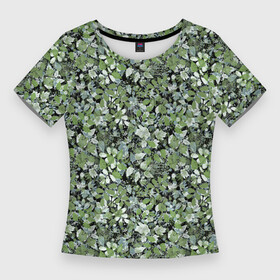 Женская футболка 3D Slim с принтом Летний лесной камуфляж в зеленых тонах ,  |  | Тематика изображения на принте: camouflage | зеленый | камуфляж | листья | милитари | растения