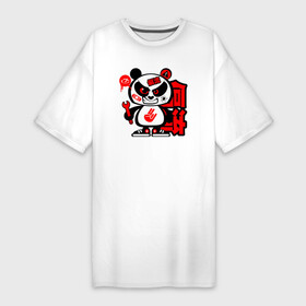 Платье-футболка хлопок с принтом Злая панда автомеханик ,  |  | bear | panda | автомеханик | автослесарь | бамбуковый медведь | белый | большая панда | бурый | гризли | зверь | косолапый | медведь | мишка | панда | панды | топтыгин | хищник