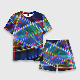 Мужской костюм с шортами 3D с принтом Разноцветные неоновые линии  Абстракция  Multicolored neon lines  Abstraction ,  |  | abstraction | color | composition | line | neon | абстракция | композиция | линия | неон | цвет