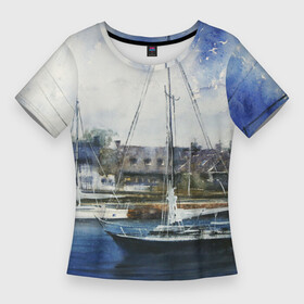 Женская футболка 3D Slim с принтом Во французской гавани ,  |  | french harbor | french sailboat | sailboat | гавань | море и парусник | парусник | парусники | французская гавань | французские яхты | французский парусник | художник ильина ирина | яхта | яхты