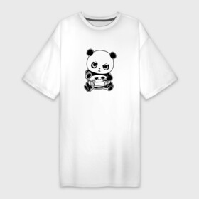 Платье-футболка хлопок с принтом Панда геймер ,  |  | bear | panda | бамбуковый медведь | белый | большая панда | бурый | гризли | джойстик | джостик | зверь | игра | игрок | компьютерная игра | косолапый | медведь | мишка | панда | панды | плеер | топтыгин