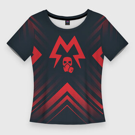 Женская футболка 3D Slim с принтом Красный Символ Metro Exodus на темном фоне со стрелками ,  |  | exodus | logo | metro | metro exodus | градиент | игра | игры | лого | логотип | метро | ромб | символ | эксодус