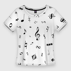 Женская футболка 3D Slim с принтом Нотные Знаки Черные на Белом ,  |  | звук | звуки | консерватория | мелодия | музыка | музыкалка | музыкальная школа | музыкант | музыканты | нота | ноты | партитура | символ | символы | скрипичный ключ | сольфеджио