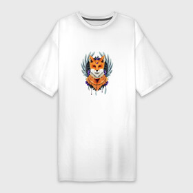 Платье-футболка хлопок с принтом ЛИСА КРАСАВИЦА ,  |  | животное | забавный | милый | оранжевый | очаровательная | рыжая
