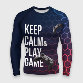 Мужской рашгард 3D с принтом KEEP CALM PLAY GAME  PATTERN  HEXAGONAL ,  |  | game | gamer | hexagonal | joystick | paly | pattern | stick | xbox