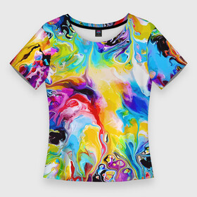 Женская футболка 3D Slim с принтом Неоновые всплески красок  Лето  Neon splashes of colors  Summer ,  |  | abstraction | color | expression | fashion | neon | paint | summer | абстракция | краска | лето | мода | неон | цвет | экспрессия
