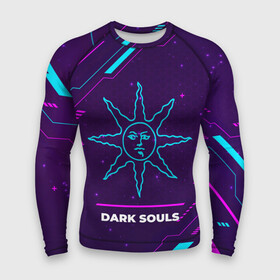 Мужской рашгард 3D с принтом Символ Dark Souls Sun в неоновых цветах на темном фоне ,  |  | dark | dark souls | logo | neon | souls | дарк | игра | игры | лого | логотип | неон | символ | соулс