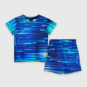 Детский костюм с шортами 3D с принтом BLUE STRIPES ,  |  | Тематика изображения на принте: абстракция | в полоску | оптические иллюзии | синий | узор | фон