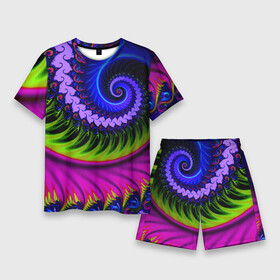 Мужской костюм с шортами 3D с принтом Разноцветная неоновая спираль  Абстракция  Multicolored Neon Spiral  Abstraction ,  |  | abstraction | color | fashion | neon | spiral | абстракция | мода | неон | спираль | цвет