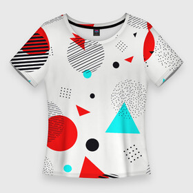 Женская футболка 3D Slim с принтом GEOMETRIC FIGURED INTERLACING ,  |  | абстрактный | белый | вектор | геометрический | графический | зеленый | красочный | линии | розовый | синий | треугольники | узор | цвет | черный