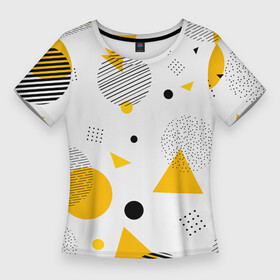 Женская футболка 3D Slim с принтом GEOMETRIC INTERWEAVING OF SHAPES ,  |  | Тематика изображения на принте: абстрактный | белый | вектор | геометрический | графический | желтый | красочный | линии | треугольники | узор | формы | цвет | черный