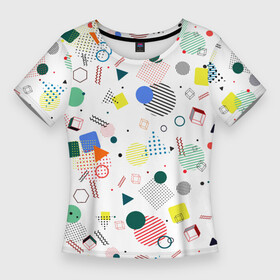 Женская футболка 3D Slim с принтом MULTICOLORED GEOMETRIC SHAPES ,  |  | Тематика изображения на принте: абстрактный | белый | вектор | геометрический | графический | зеленый | красочный | линии | оранжевый | розовый | синий | треугольники | узор | формы | цвет | черный