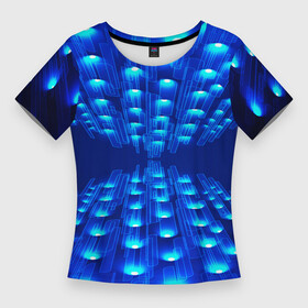 Женская футболка 3D Slim с принтом GLOWING SPOTLIGHTS ,  |  | абстракция | блеск | блестящий | луч | освещение | освещенный | прожектор | пространство | свет | светящийся | свечение | синий | темнота | фон | черный | эффект | яркий