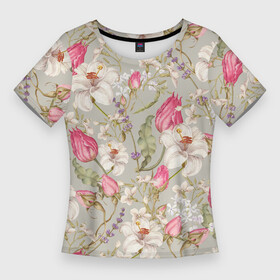 Женская футболка 3D Slim с принтом Цветы Ностальгические Белые Лилии ,  |  | flowers | букет | лелии | природа | растение | флора | цветы