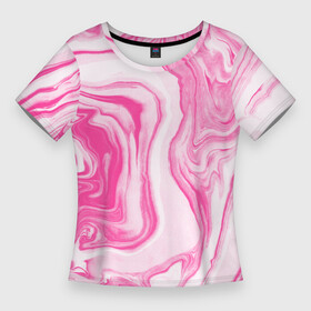 Женская футболка 3D Slim с принтом РОЗОВЫЕ РАЗВОДЫ КРАСКИ  МРАМОР ,  |  | абстракция | акварель | волны | жидкость | краска | мрамор | разводы | розовый | смесь красок