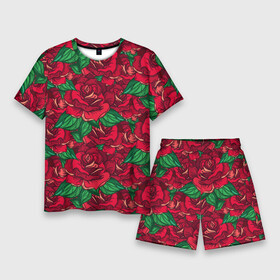 Мужской костюм с шортами 3D с принтом Цветы Много Красных Роз ,  |  | flowers | букет | природа | растение | роза | розы | флора | цветы