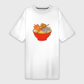 Платье-футболка хлопок с принтом THREE CATS EATING NOODLES ,  |  | spaghetti | вкусная | домашние животные | еда | лапша | любимая | спагетти | чашка