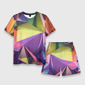 Мужской костюм с шортами 3D с принтом Geometric 3 D abstraction  Геометрическая трехмерная абстракция ,  |  | 3d | abstraction | color | geometry | triangle | абстракция | геометрия | треугольник | цвет