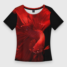 Женская футболка 3D Slim с принтом бойцовская рыбка ,  |  | бойцовская рыбка | красная рыба | красный | ростислав удача | рыбка | черный