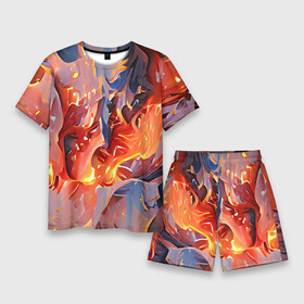 Мужской костюм с шортами 3D с принтом Lava  flame ,  |  | abstraction | art | bright | colors | fire | flame | lava | multicoloured | positive | абстракция | арт | краски | лава | огонь | пламя | позитивный | разноцветный | рисунок | узоры | фееричный | цвета | яркий