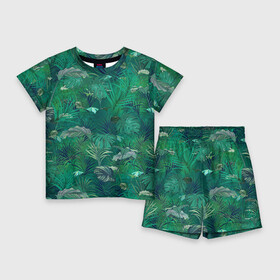 Детский костюм с шортами 3D с принтом Летняя Зелёная Листва ,  |  | Тематика изображения на принте: foliage | green | summer | зелённая | лето | листва