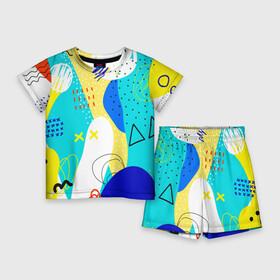Детский костюм с шортами 3D с принтом ABSTRACT COLORED GEOMETRIC SHAPES ,  |  | абстракция | белый | желтый | зеленый | красный | красочный | минимализм | оранжевый | розовый | синий | текстура | узор | фиолетовый | фон | черный
