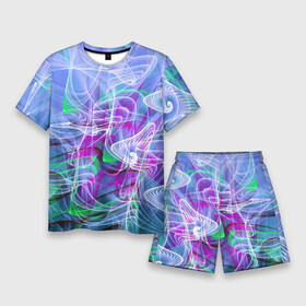 Мужской костюм с шортами 3D с принтом Абстрактный фрактальный летний паттерн  Abstract fractal summer pattern ,  |  | abstraction | fractal | pattern | summer | абстракция | лето | паттерн | фрактал