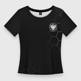 Женская футболка 3D Slim с принтом Russia Black Collection (2022 2023) ,  |  | Тематика изображения на принте: 0x000000123 | 2022 | 2023 | russia | герб | россия | спорт | триколор