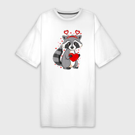 Платье-футболка хлопок с принтом Енотик в сердечках ,  |  | predator | raccoon | raccoon gargle | trash panda | енот | енот полоскун | енотик | енотовидная собака | еноты | животное | зверь | мусорная панда | сердечки | сердца | треш панда | трэш панда | хищник