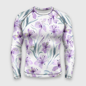 Мужской рашгард 3D с принтом Цветы Фиолетовые Нарисованные Акварелью ,  |  | flowers | акварель | букет | нарисованные | природа | растение | фиолетовые | флора | цветы