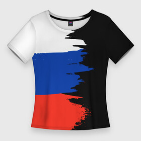 Женская футболка 3D Slim с принтом Российский триколор на темном фоне ,  |  | патриотизм | патриотичные | россия | триколор | флаг