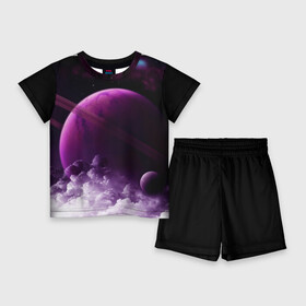 Детский костюм с шортами 3D с принтом PURPLE GALAXY  лиловая галактика ,  |  | galaxy | planet | purple | space | stars | universe | астрономия | вселенная | галактика | звезды | космос | планета | туманность | фиолетовый