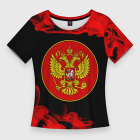 Женская футболка 3D Slim с принтом RUSSIA  ГЕРБ  Пламя ,  |  | russia | ussr | герб | двухглавый | огонь | орел | орнамент | пламя | победа | родина | рожден | россии | российский | россия | русский | русь | сборная | символ | символика | спорт | ссср | страна | флаг