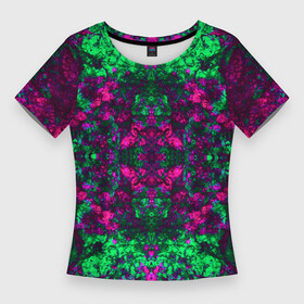 Женская футболка 3D Slim с принтом Абстрактный зелено малиновый симметричный узор ,  |  | marble | marble texture | pattern | абстрактный узор | зеленый | малиновый | мраморный
