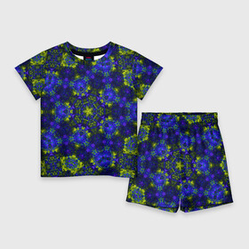 Детский костюм с шортами 3D с принтом Абстрактный зелено синий узор Звезда ,  |  | Тематика изображения на принте: blue | green | абстракция | звезда | зеленый